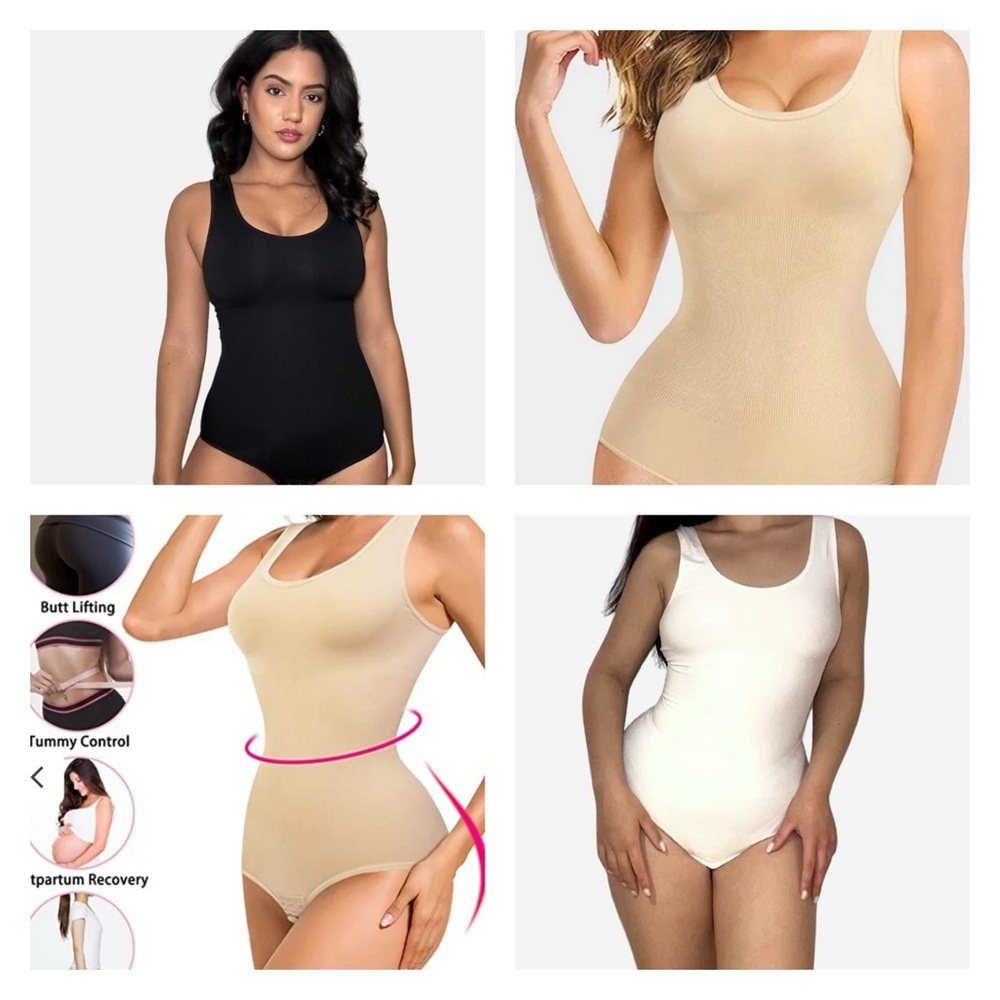 Luxmery Sculpting Round-Neck Bodysuit Shapewear BUNDLE of 3 - Black/White/Beige